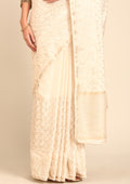 Cream Fancy Embroidery Tussar Saree - Taashi