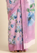 Lavender Floral Printed Georgette Saree - Taashi