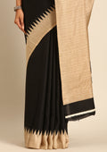 Black Temple Border Printed Tussar Saree - Taashi