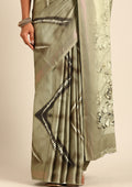 Sage Green Zigzag Leheriya Printed Satin Saree - Taashi