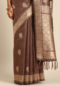 Mocha Mousse Floral Butta Pattern Tussar Saree - Taashi