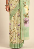 Pastel Green Floral Printed Georgette Saree - Taashi