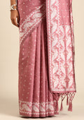 Dusty Pink Stylised Ikat Pattern Tussar Saree - Taashi