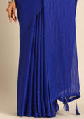 Royal Blue Striped Chiffon Saree - Taashi