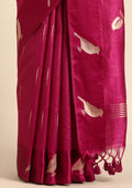 Dark Violet Placement Jacquard Woven Tussar Saree - Taashi
