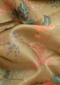 Dusty Olive Green Floral, Flamingo Printed And Zari Stripes Tussar Saree - Taashi