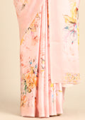 Pastel Pink A/O Floral Printed Satin Saree - Taashi