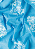 Blue Batik Elephant Printed Cotton Saree - Taashi