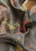 Graphite Floral, Flamingo Printed And Zari Stripes Tussar Saree - Taashi