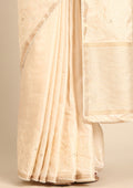 Cream Fancy Embroidery Tussar Saree - Taashi