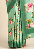 Green Floral Digital Printed Satin Saree - Taashi
