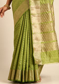Green Traditional Zari Butta Woven Tussar Saree - Taashi