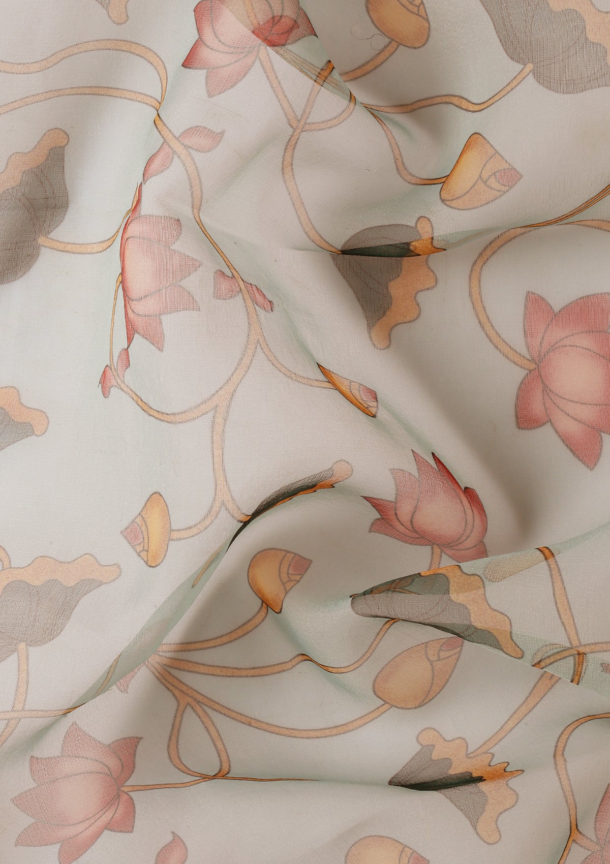 Pastel Pink And Blue Nature InspiRed Printed Organza Saree - Taashi