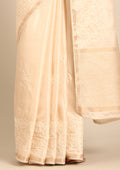 Cream Fancy Embroidery Tussar Saree - Taashi