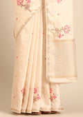 Cream Fancy Embroidery Tussar Saree - Taashi