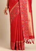 Red Ikat Pattern And Tradition Pattern Woven Tussar Saree - Taashi