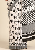 White X Black Printed Art Tussar Matka Silk Saree - Taashi