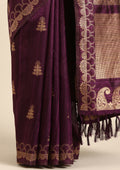 Purple Zari Floral Butta Tussar Saree - Taashi