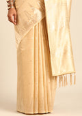 Cream Traditional Temple Pattern Tussar Saree - Taashi