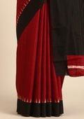 Red And Black Temple Border Printed Tussar Saree - Taashi