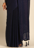 Navy Blue Striped Chiffon Saree - Taashi