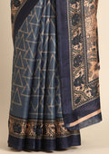 Blue Geometric Printed Tussar Saree - Taashi