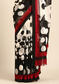 Black Polkadots Printed Chiffon Saree - Taashi