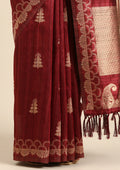 Maroon Zari Floral Butta Tussar Saree - Taashi