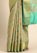 Beige And Turquoise Floral Woven Tussar Saree - Taashi