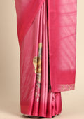 Pink Floral Digital Print Satin Saree - Taashi