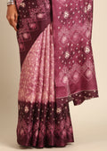 Purple Batik Printed Art Tussar Matka Silk Saree - Taashi