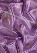 Mauve Zari Woven And Floral Printed Organza Saree - Taashi