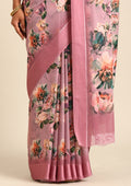 Dusty Pink Floral Printed Georgette Saree - Taashi