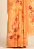 Orange Watercolor Floral Printed Georgette Saree - Taashi
