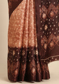 Brown Batik Printed Art Tussar Matka Silk Saree - Taashi
