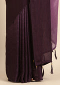 Purple Ombre Striped Chiffon Saree - Taashi