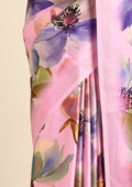 Pink Watercolor Floral Digital Printed Satin Saree - Taashi