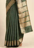 Dark Green Traditional Zari Butta Woven Tussar Saree - Taashi