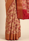 Beige And Maroon Floral Woven Tussar Saree - Taashi