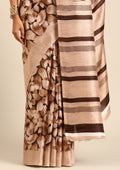 Chocolate Brown Floral Printed Art Tussar Matka Silk Saree - Taashi