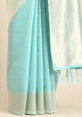 Sky Blue Traditional Pattern Woven Tussar Saree - Taashi