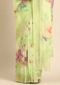 Pastel Green Multicolor Floral Printed Georgette Saree - Taashi