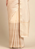 Cream Fancy Embroidery Tussar Saree - Taashi