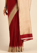 Maroon Temple Border Printed Tussar Saree - Taashi