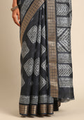 Dark Blue Abstract Printed Tussar Saree - Taashi