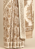 Cream And Heena Stylised A/O Paisley Pattern Linen Saree - Taashi