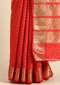 Red Traditional Zari Butta Woven Tussar Saree - Taashi