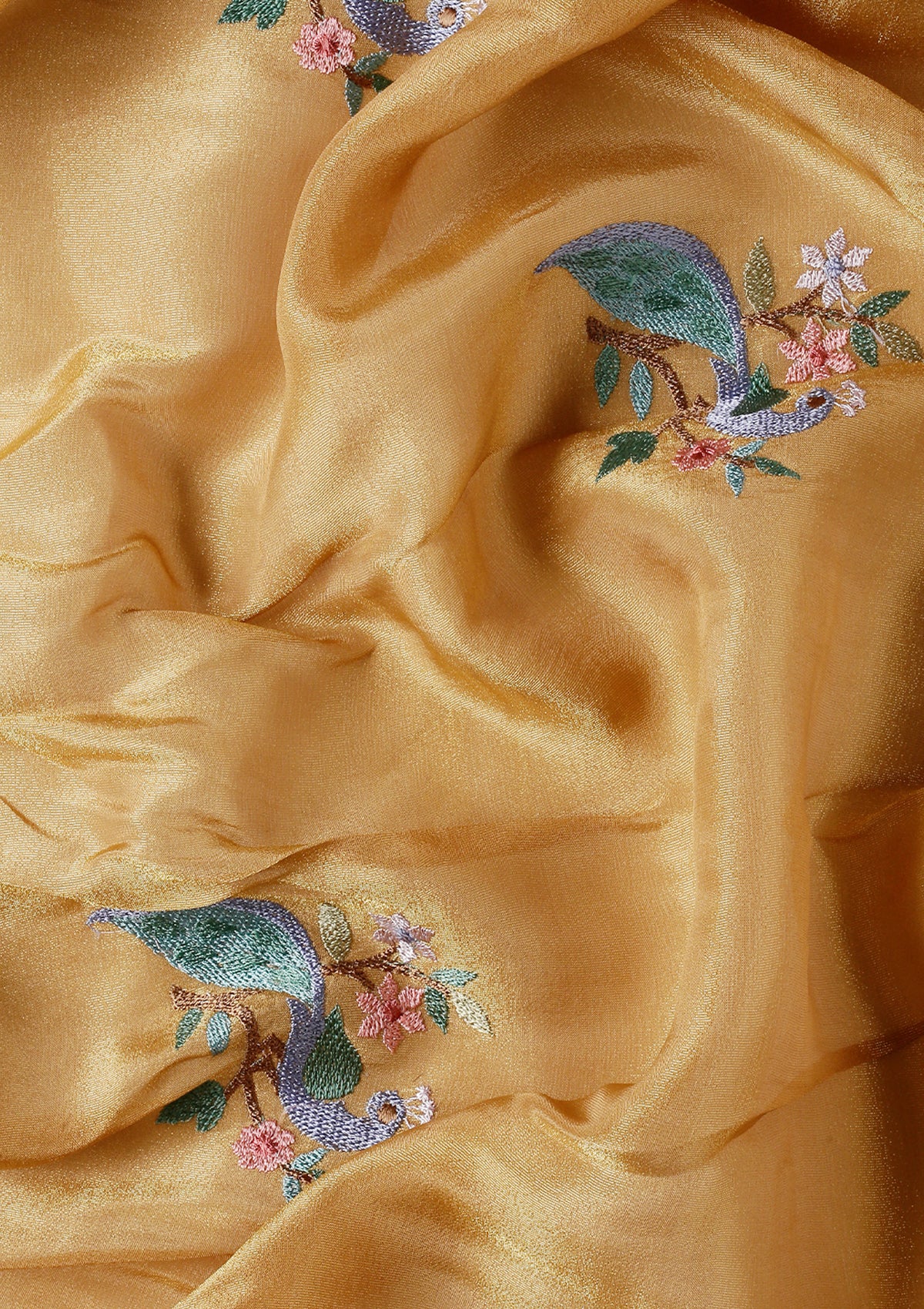 Amber Gold Nature InspiRed Embroiderd Tissue Saree - Taashi
