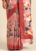 Dusty Pink Floral Digital Printed Satin Saree - Taashi