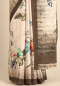 Offwhite Digital Multicolor Floral And Textured Printed Crepe Saree - Taashi